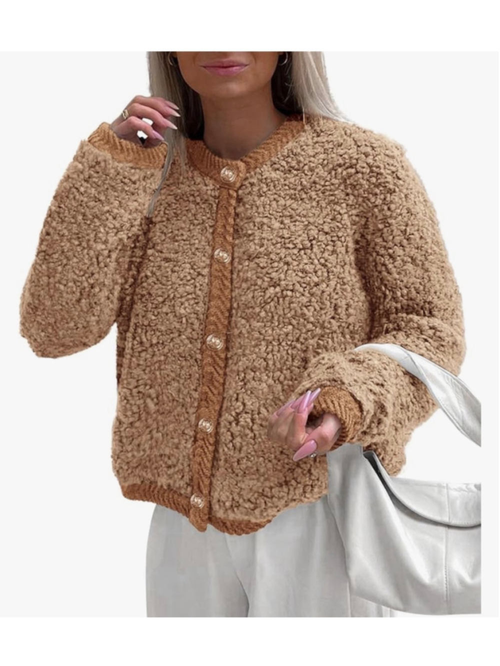 NEW Faux Fur Jacket Fuzzy Fleece Button Shearling Button Up S